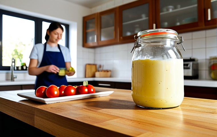 자가 발효로 만드는 마요네즈 - Fermenting Mayonnaise**

"A brightly lit kitchen scene, showing a glass jar of homemade mayonnaise f...