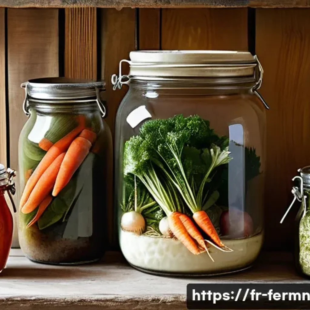 자가 발효 식품의 종류와 만드는 법 - A cozy French kitchen corner dedicated to fermentation, featuring glass jars filled with vibrant lac...