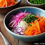 Home 23 자가 발효로 만든 토핑 활용법 - A vibrant, rustic French salad bowl featuring a variety of fresh vegetables topped with colorful fer...